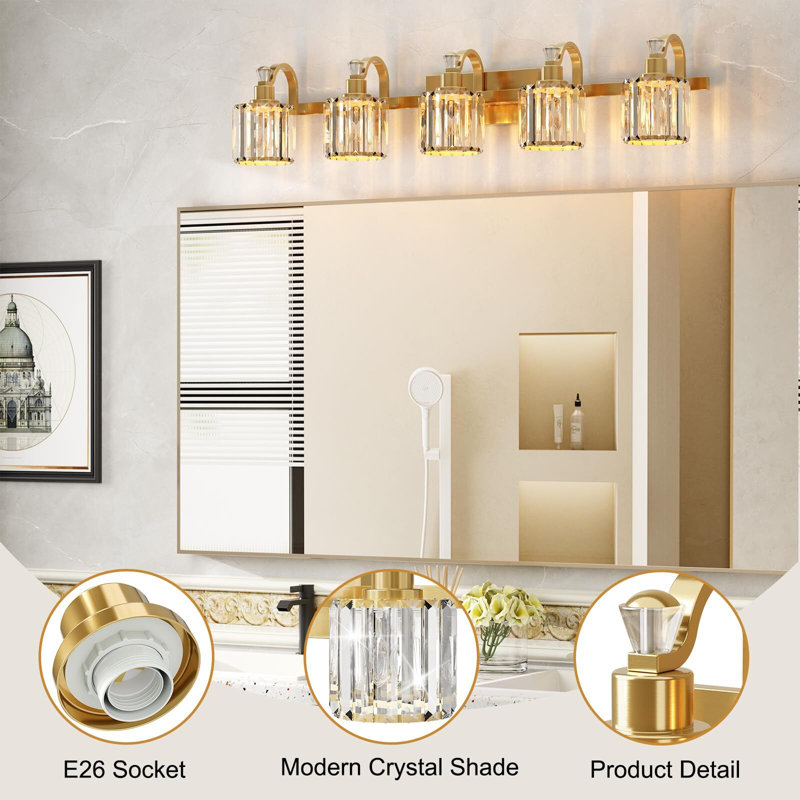 Mercer41 Crystal Gold Bathroom Vanity Light 5 Light | Wayfair
